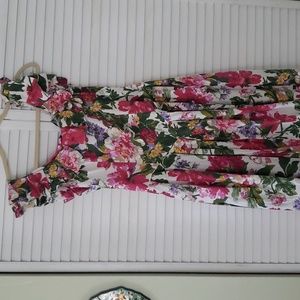 Vintage SL Fashions Floral Ruffle Collar Basque Waist Midi Dress Made in USA